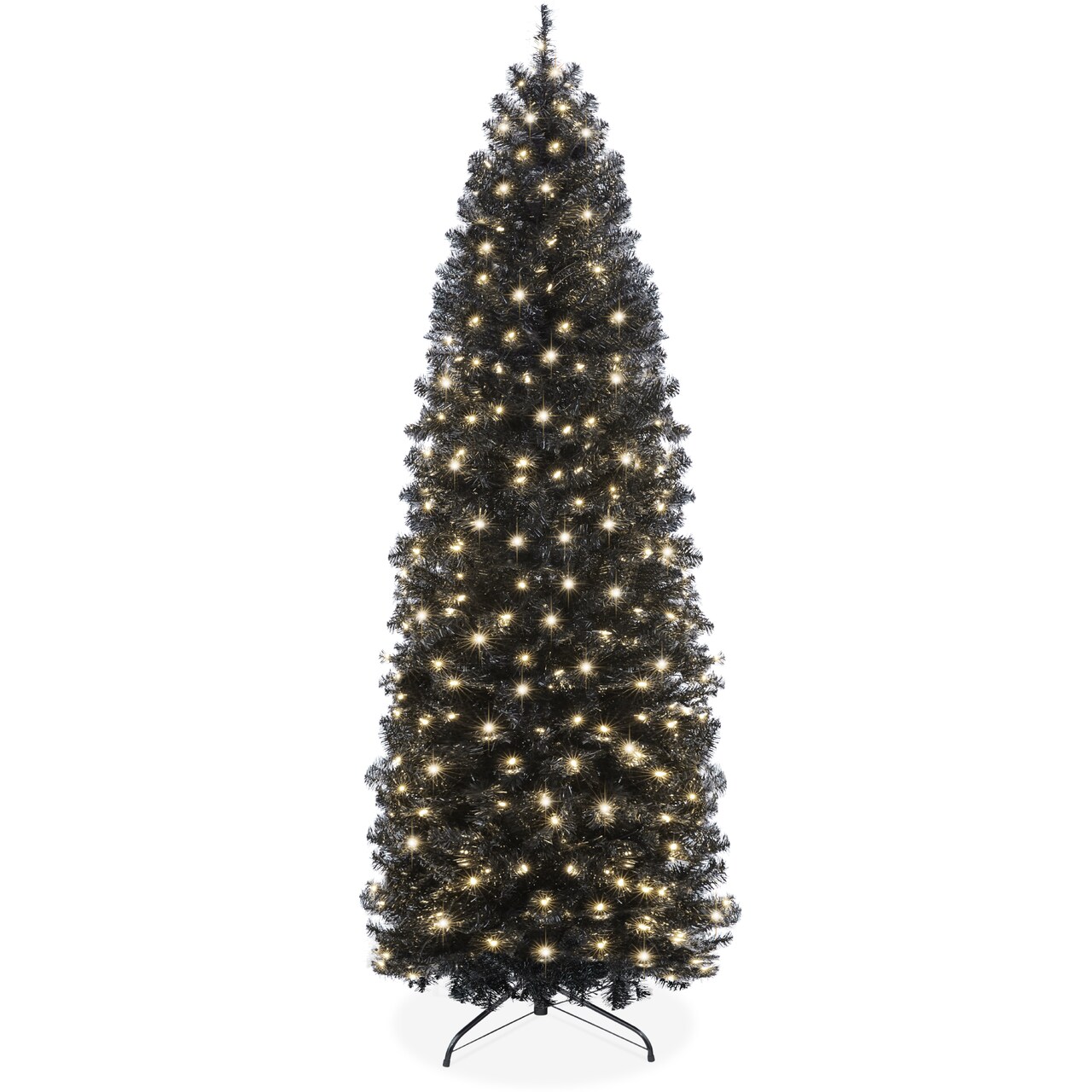 Best Choice Products Pre-Lit Black Artificial Christmas Tree, Holiday Pencil Tree w/ Metal Base